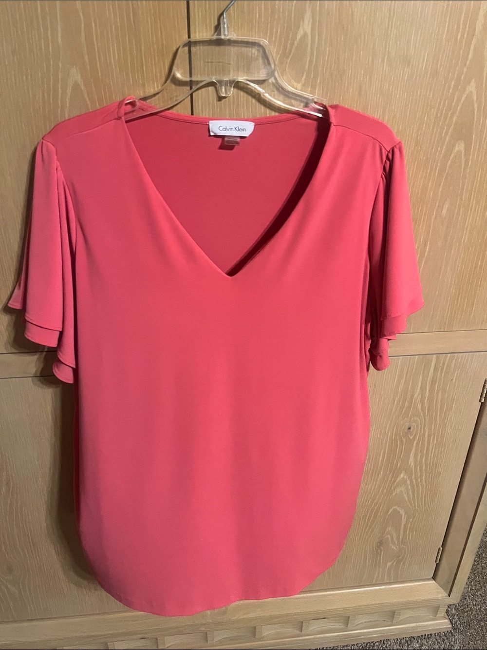 Calvin Klein Women's Coral V-Neck Flutter Sleeve Top